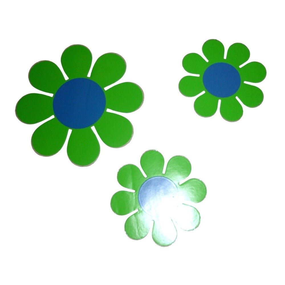 Vintage 1969 Rickie Tickie Inc Flower Decals Lime Green Blue Retro Daisy Set 3